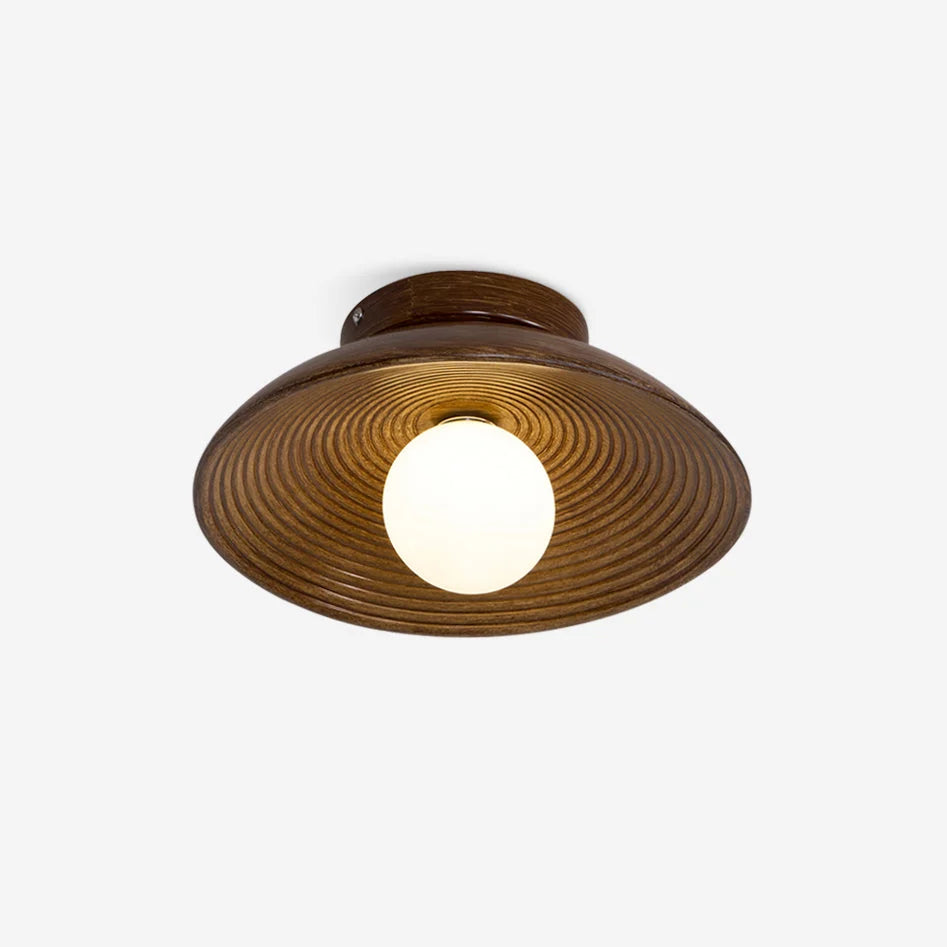 Flush Mount Ceiling Light | Round Globe & Wood Accent | 27 cm