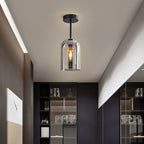 Ceiling Light | Cylinder Glass Shade & Copper Fixture | 3-Color LED Bulb