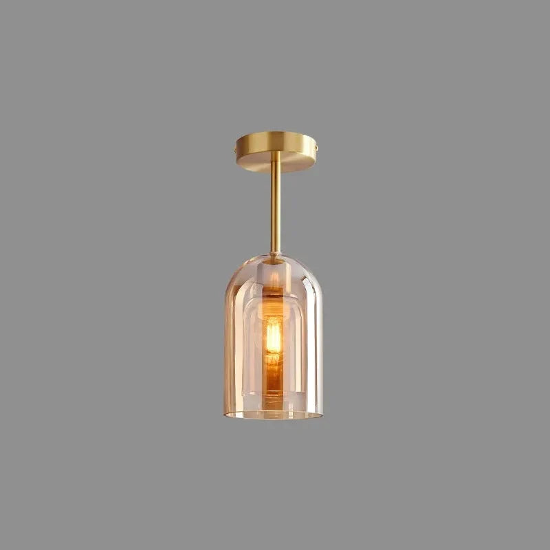 Ceiling Light | Cylinder Glass Shade & Copper Fixture | 3-Color LED Bulb