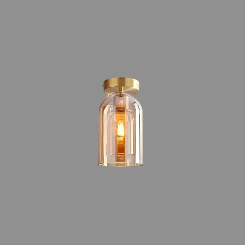Ceiling Light | Cylinder Glass Shade & Copper Fixture | 3-Color LED Bulb