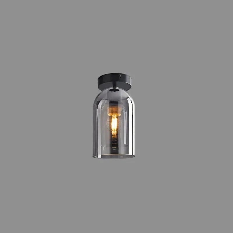 Ceiling Light | Cylinder Glass Shade & Copper Fixture | 3-Color LED Bulb