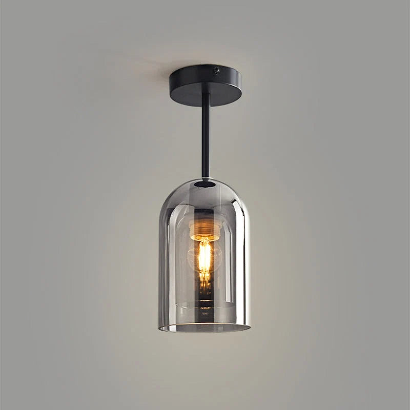 Ceiling Light | Cylinder Glass Shade & Copper Fixture | 3-Color LED Bulb
