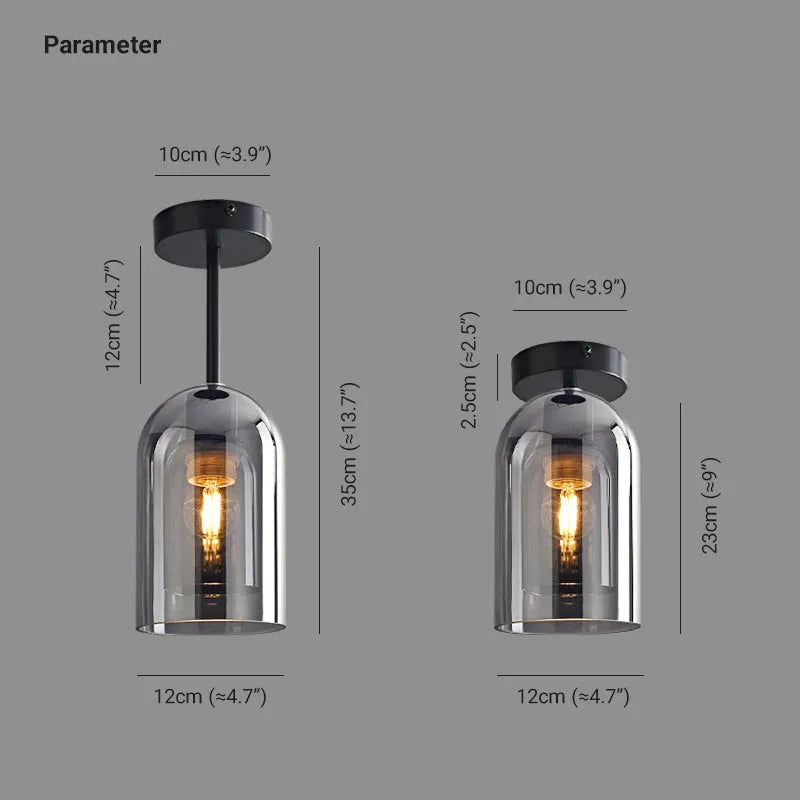 Ceiling Light | Cylinder Glass Shade & Copper Fixture | 3-Color LED Bulb