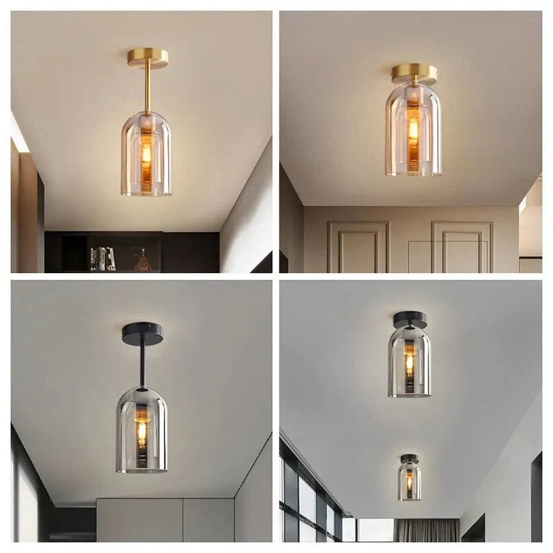 Ceiling Light | Cylinder Glass Shade & Copper Fixture | 3-Color LED Bulb