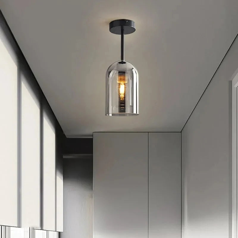 Ceiling Light | Cylinder Glass Shade & Copper Fixture | 3-Color LED Bulb