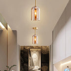 Ceiling Light | Cylinder Glass Shade & Copper Fixture | 3-Color LED Bulb