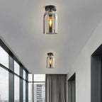 Ceiling Light | Cylinder Glass Shade & Copper Fixture | 3-Color LED Bulb