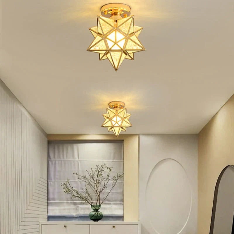Flush Mount Ceiling Light | Star-Shaped Metal Frame | PVC Shade & E27 Base