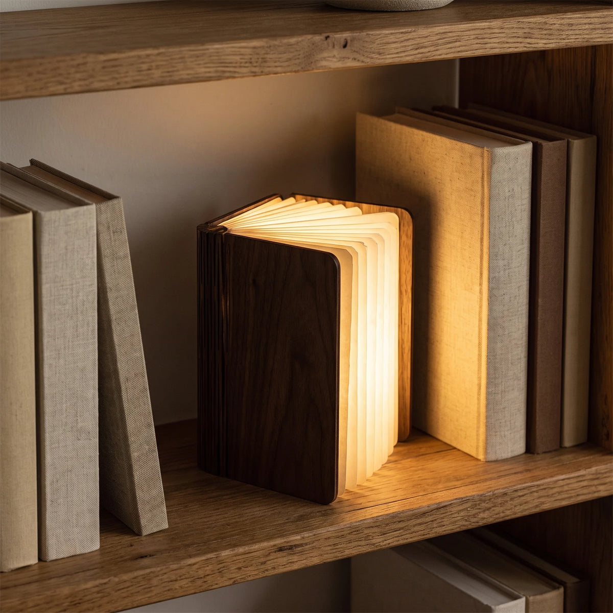 Folding Book Lamp | Dimmable LED & USB Rechargeable | Walnut Finish