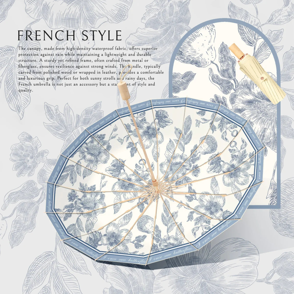 Folding Parasol | Floral Print & Lightweight | Includes Carry Case