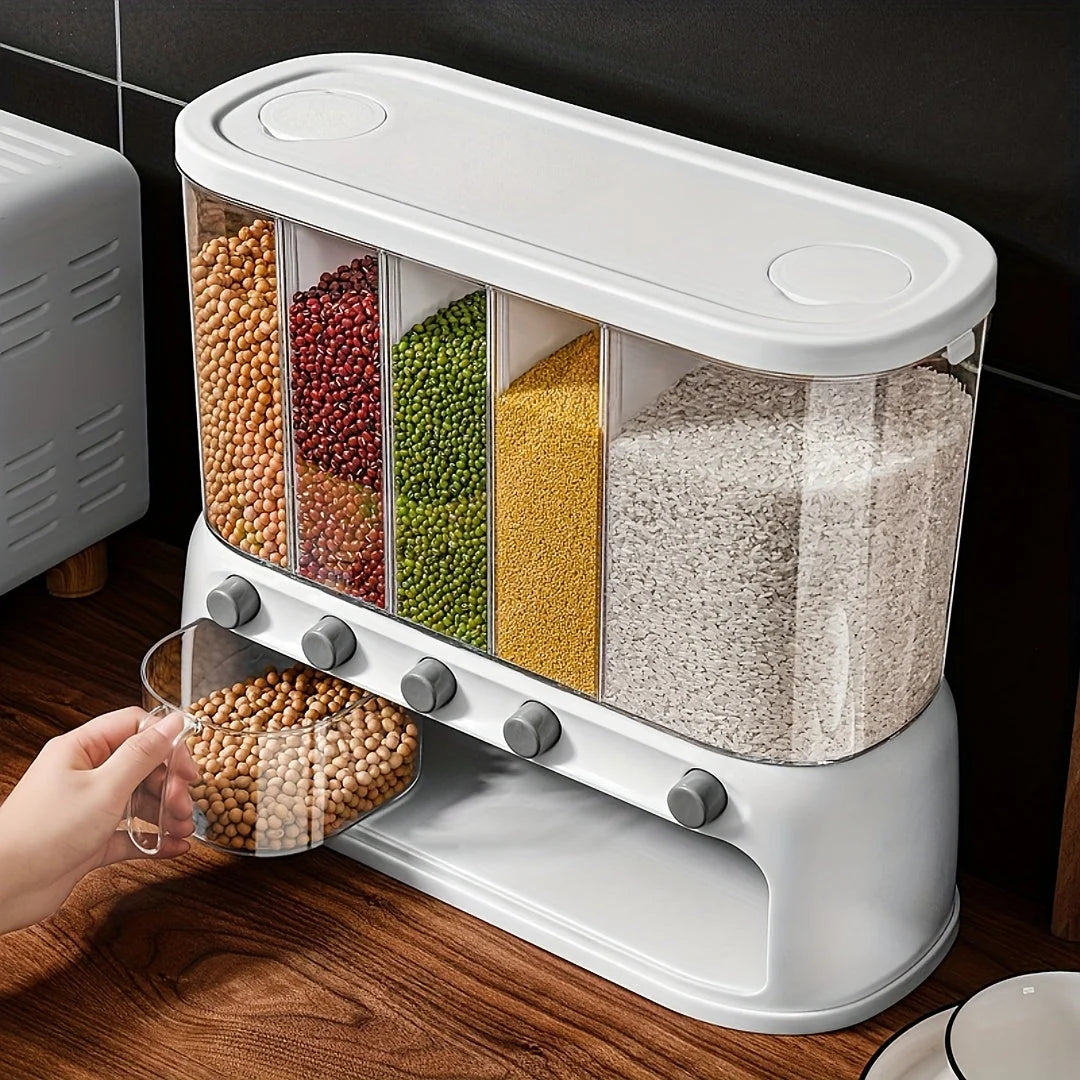 Food Storage Container | Airtight & Push-Button Dispensers | 5 Compartments