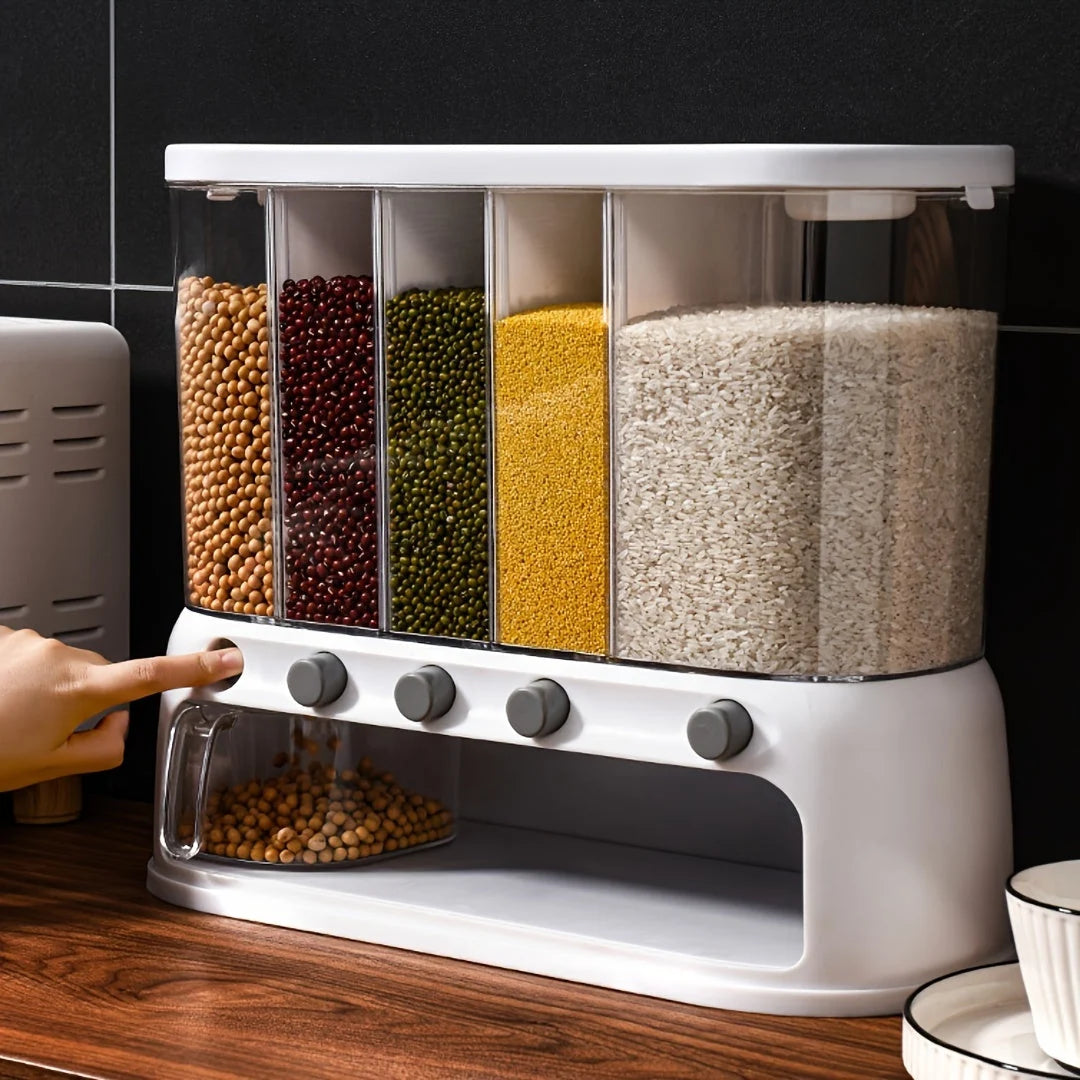 Food Storage Container | Airtight & Push-Button Dispensers | 5 Compartments