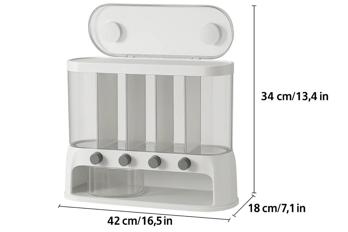 Food Storage Container | Airtight & Push-Button Dispensers | 5 Compartments