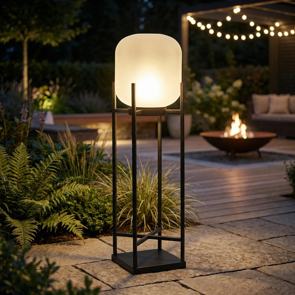 Freestanding Garden Lamp | Solar-Powered Automatic & Frosted Glass Shade