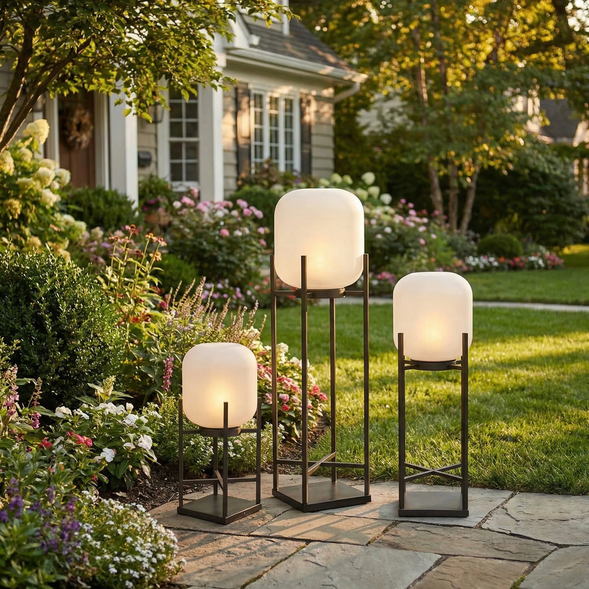Freestanding Garden Lamp | Solar-Powered Automatic & Frosted Glass Shade