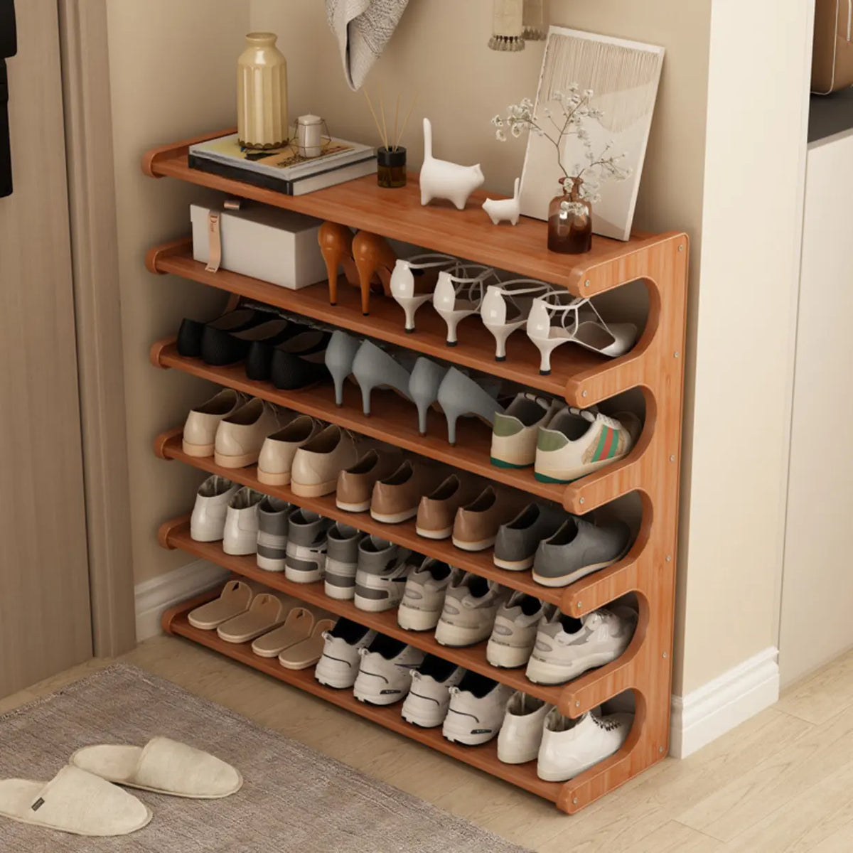 Freestanding Shoe Rack | Natural Bamboo & Open Shelves | Widths 30–80 cm