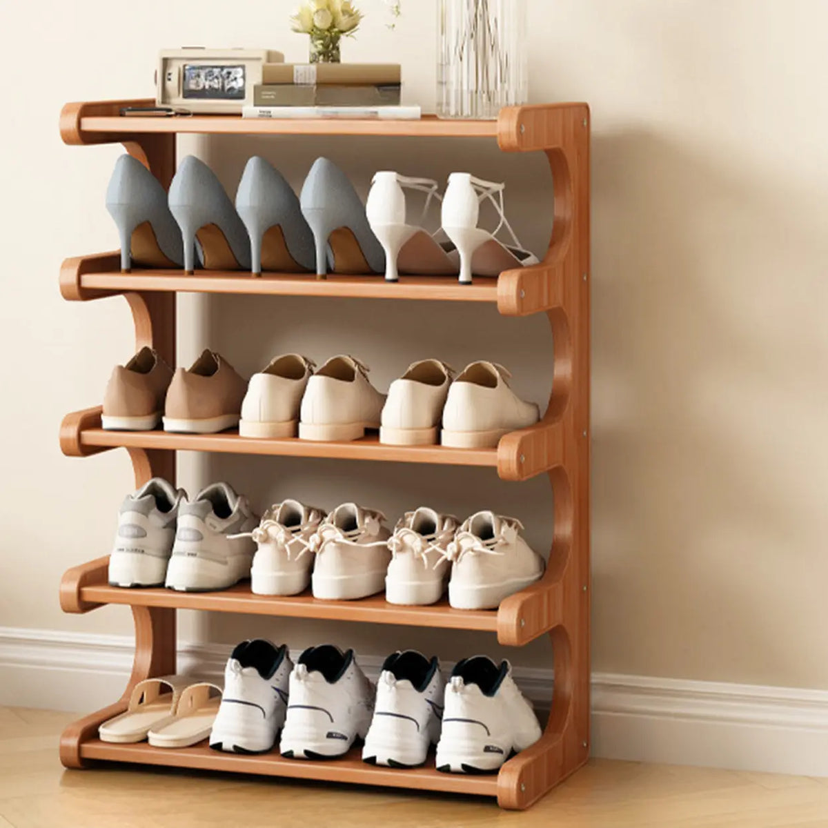 Freestanding Shoe Rack | Natural Bamboo & Open Shelves | Widths 30–80 cm
