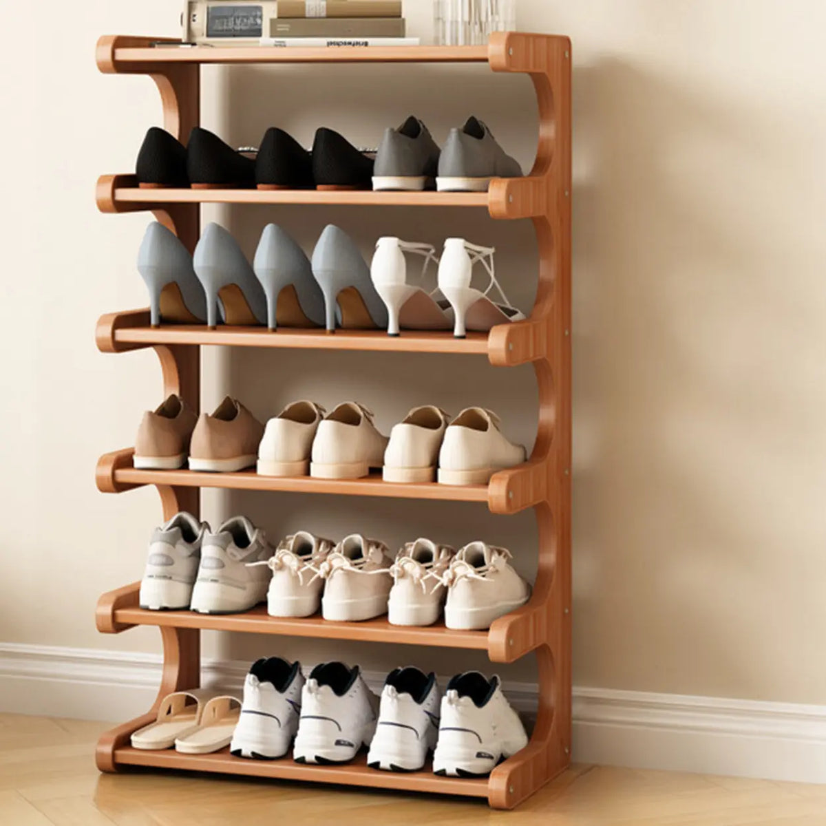 Freestanding Shoe Rack | Natural Bamboo & Open Shelves | Widths 30–80 cm