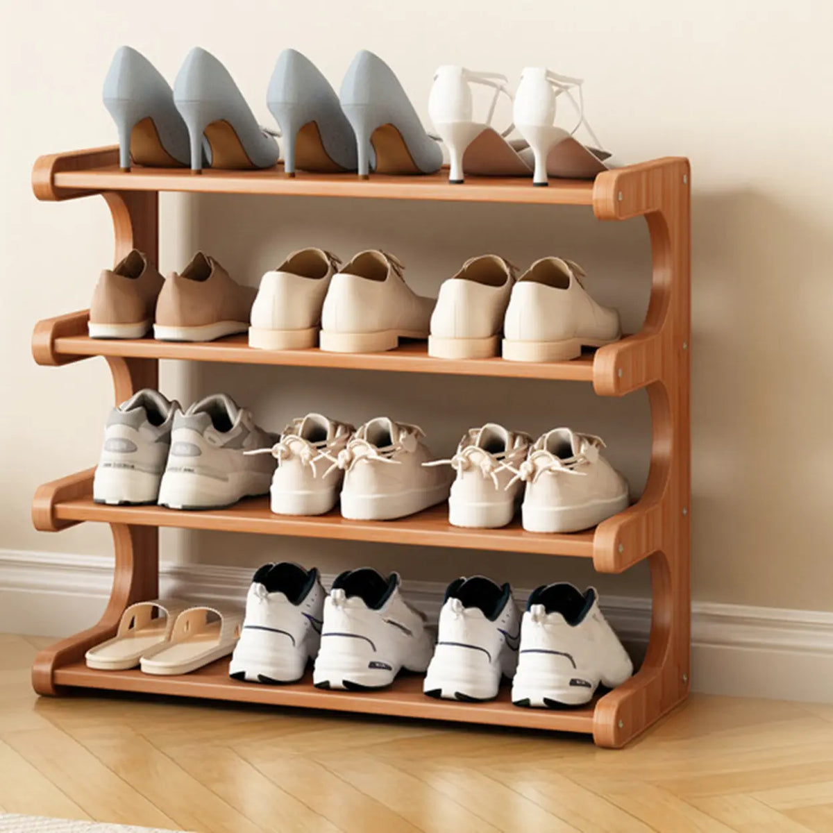 Freestanding Shoe Rack | Natural Bamboo & Open Shelves | Widths 30–80 cm