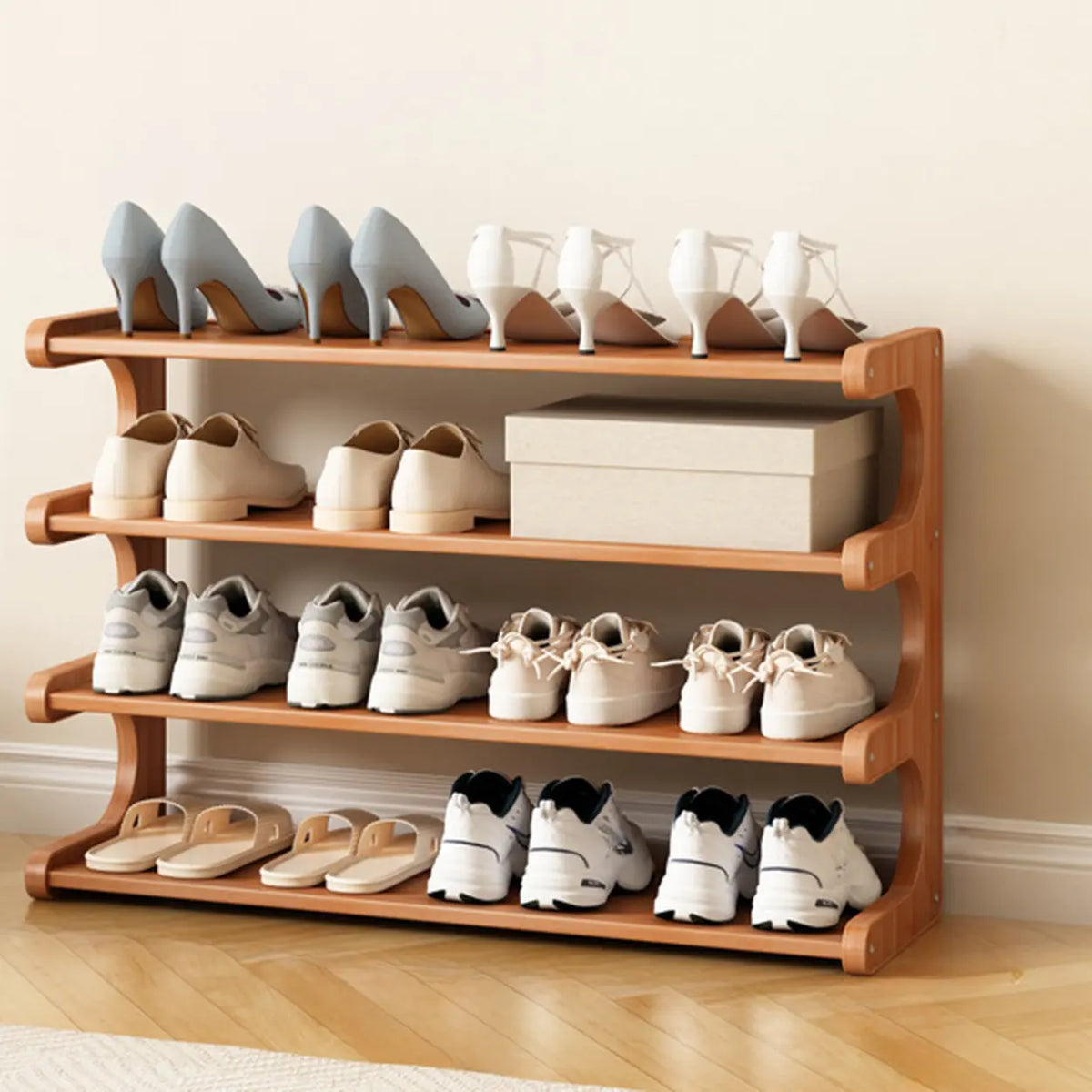 Freestanding Shoe Rack | Natural Bamboo & Open Shelves | Widths 30–80 cm