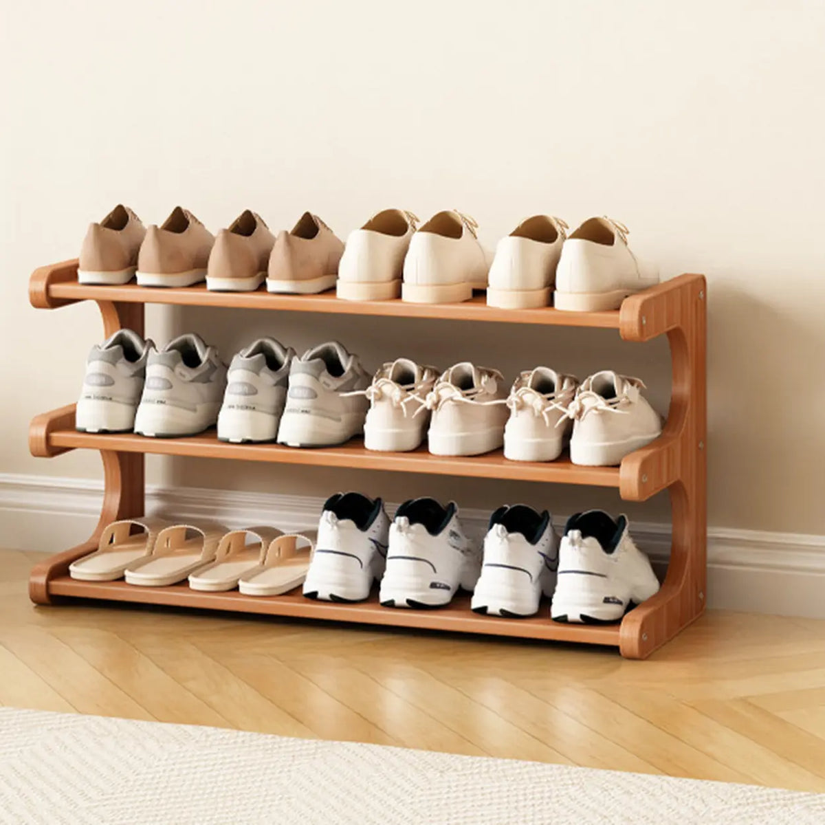 Freestanding Shoe Rack | Natural Bamboo & Open Shelves | Widths 30–80 cm