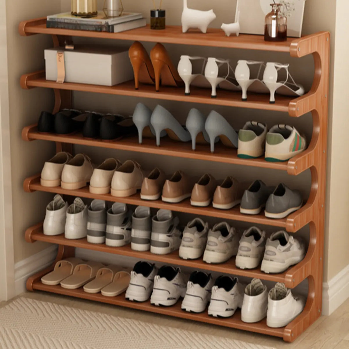 Freestanding Shoe Rack | Natural Bamboo & Open Shelves | Widths 30–80 cm