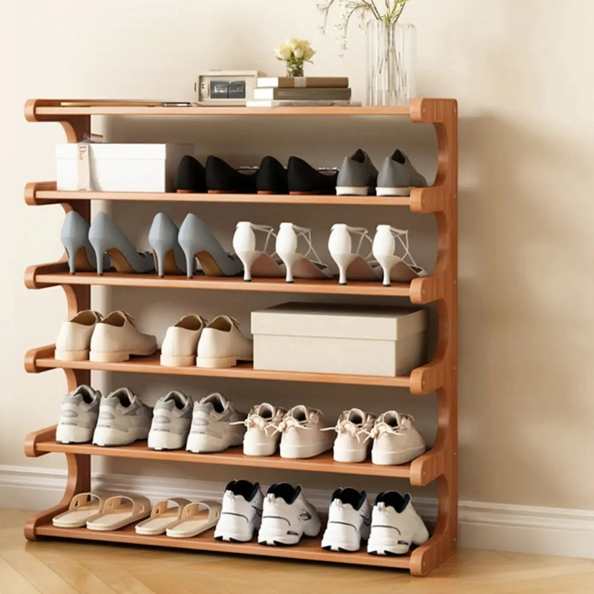 Freestanding Shoe Rack | Natural Bamboo & Open Shelves | Widths 30–80 cm