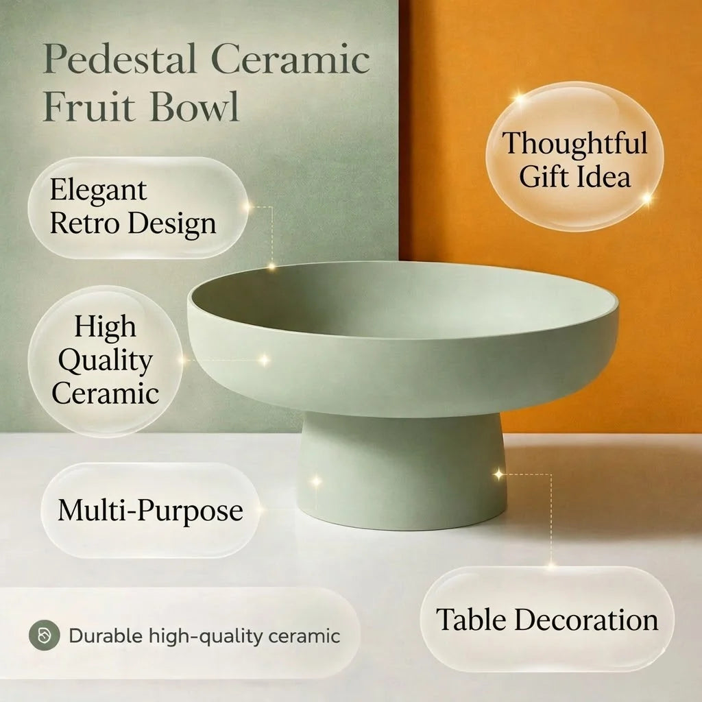 Fruit Bowl | Retro Ceramic Pedestal & Wide Bowl