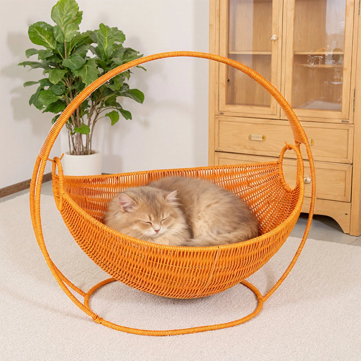 Cat Bowl | Spacious Woven Wicker & Sturdy Stand | 56 cm