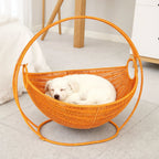Cat Bowl | Spacious Woven Wicker & Sturdy Stand | 56 cm