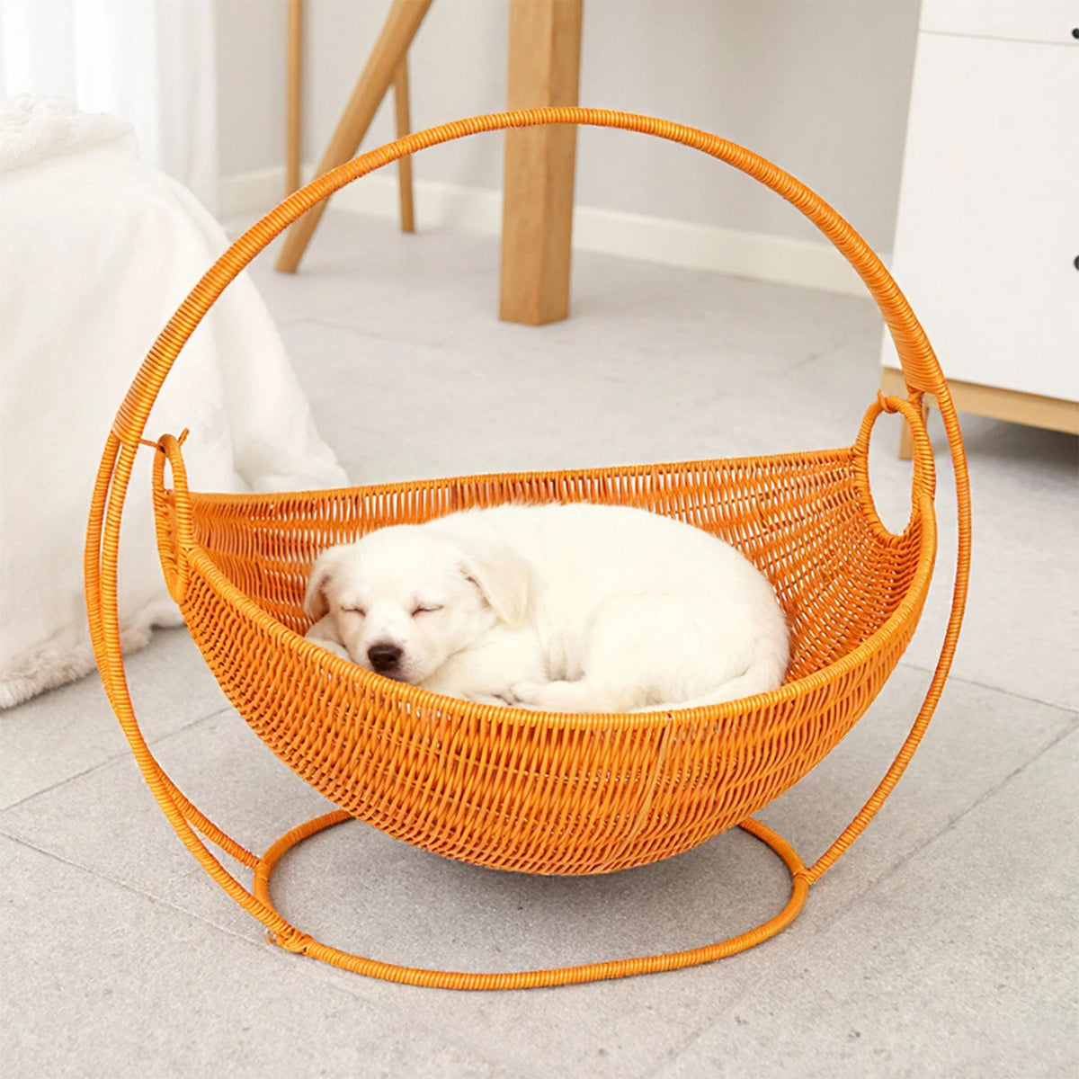 Cat Bowl | Spacious Woven Wicker & Sturdy Stand | 56 cm