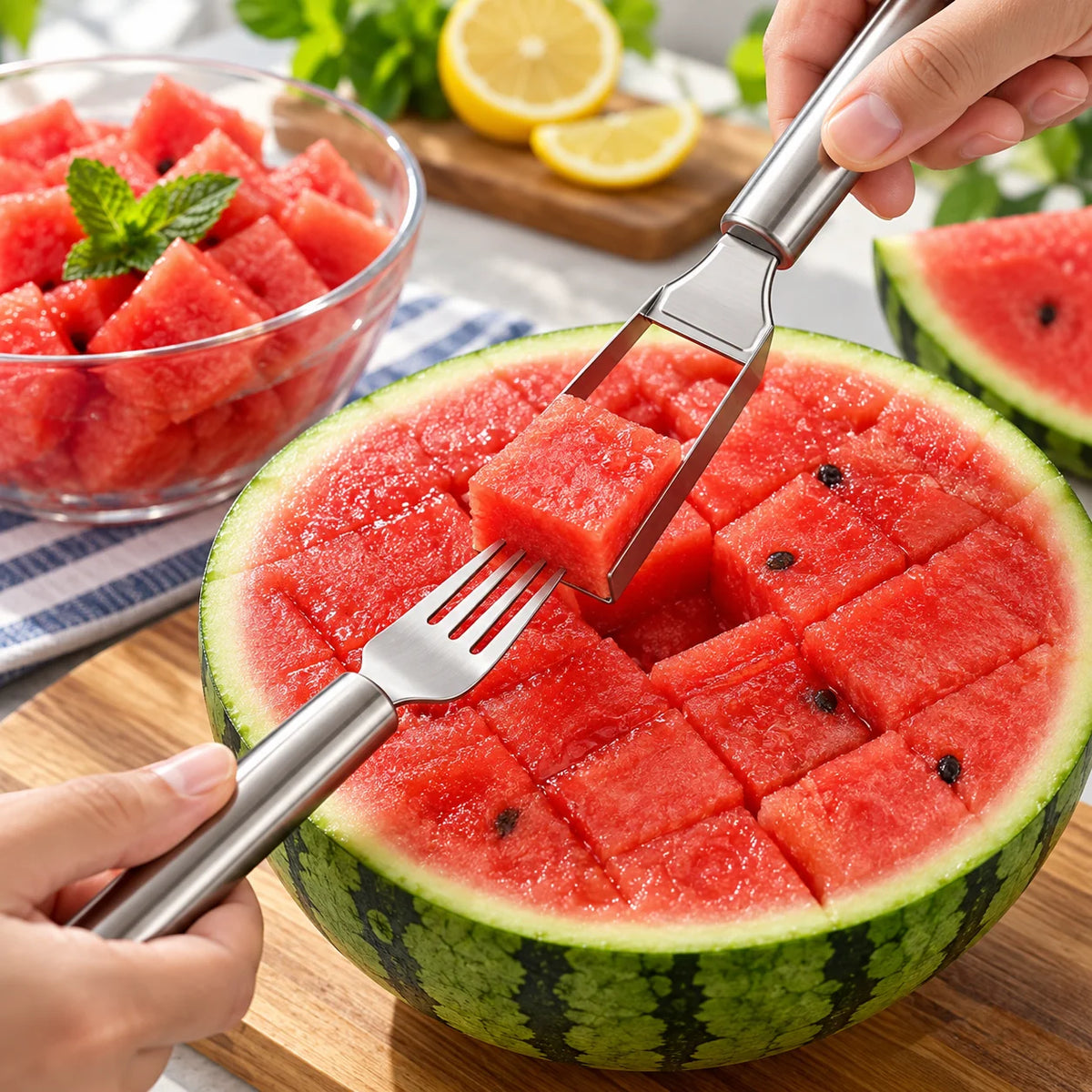 Fruit Cutter | 2-in-1 Slicer & Serving Fork | Stainless Steel