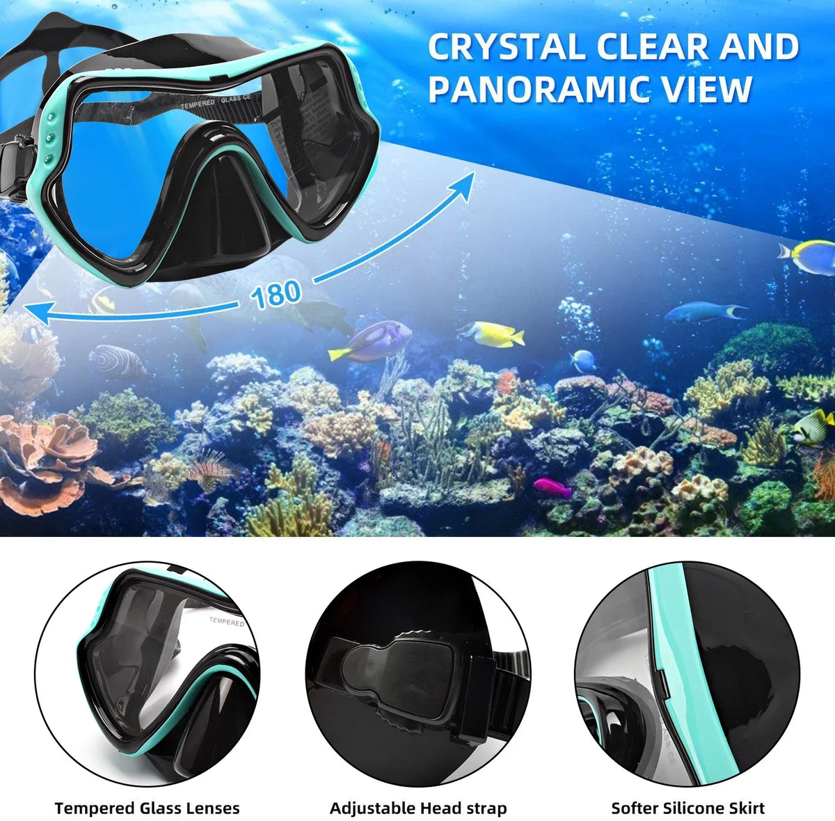 Full-Face Snorkel Mask | Wide-View Tempered Glass & Silicone Skirt