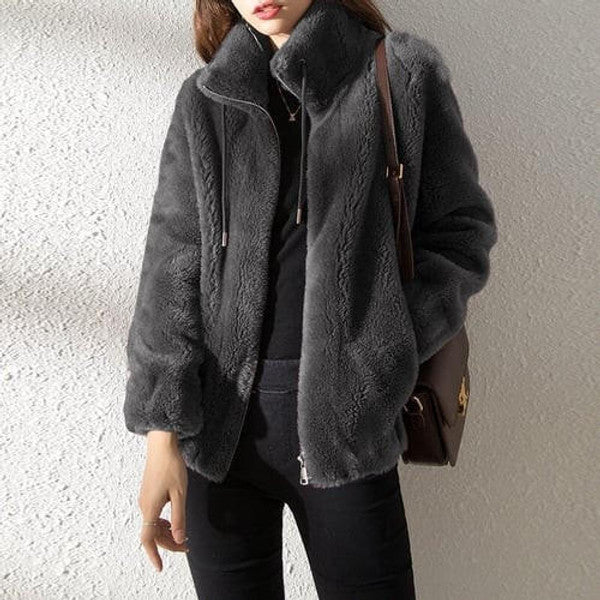 Fur Jacket | Cozy Double-Layer Fur & Stand-Up Collar | Oversized Fit
