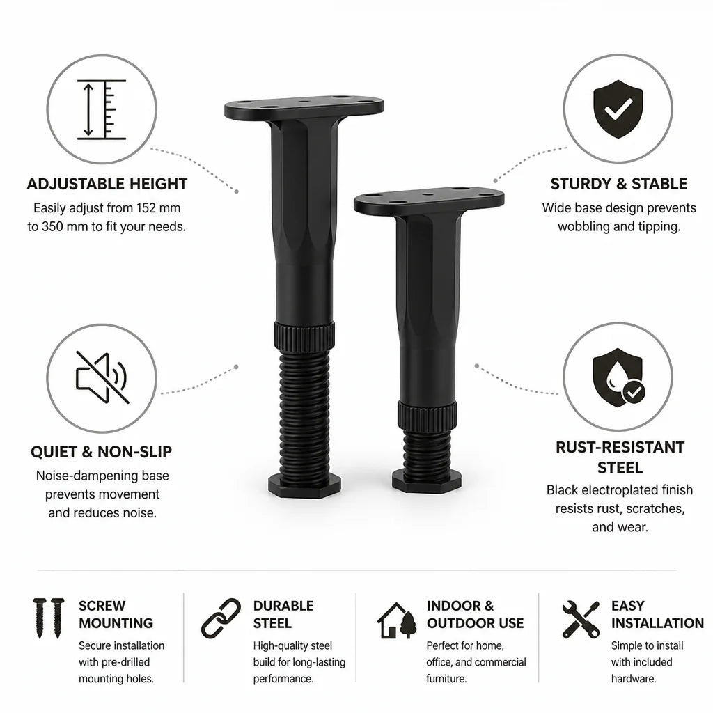 Furniture Foot | Height-Adjustable & Noise-Reducing Non-Slip Base | Includes Screw Set