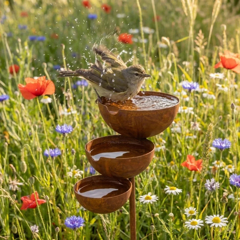 Garden Bird Bath | Three-Tier Corten Steel