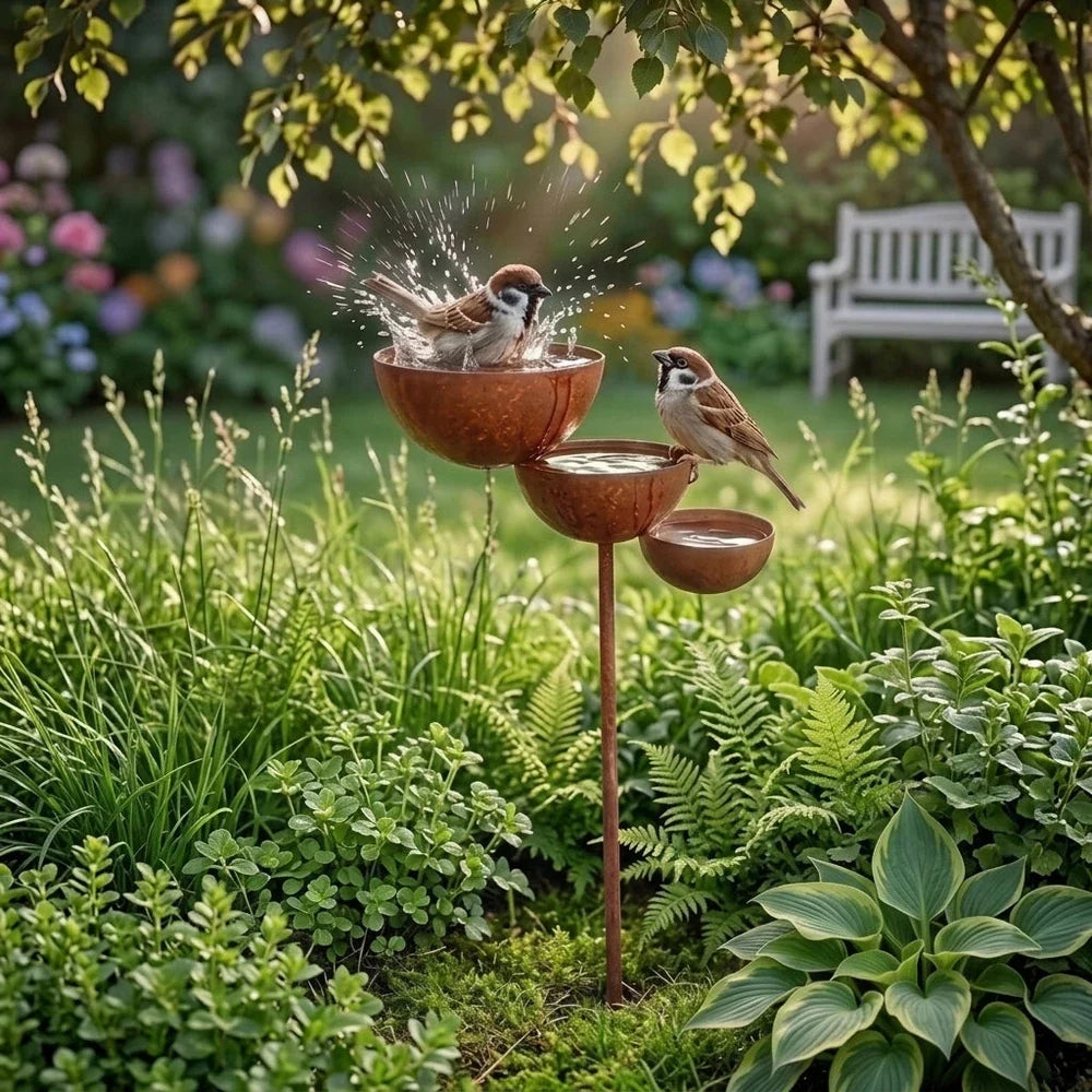 Garden Bird Bath | Three-Tier Corten Steel
