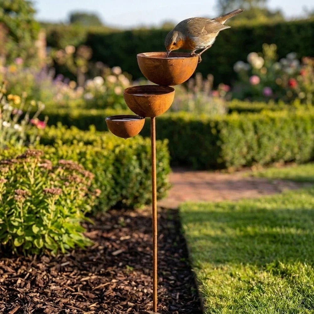 Garden Bird Bath | Three-Tier Corten Steel