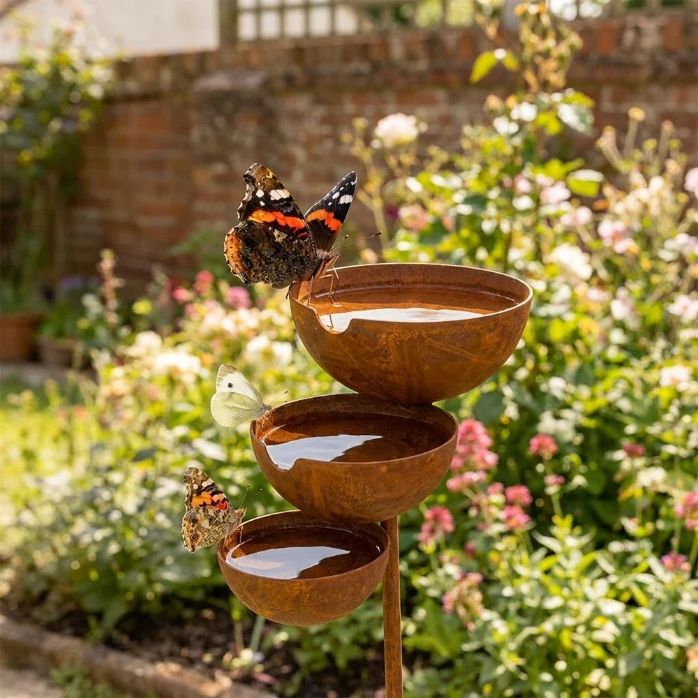 Garden Bird Bath | Three-Tier Corten Steel