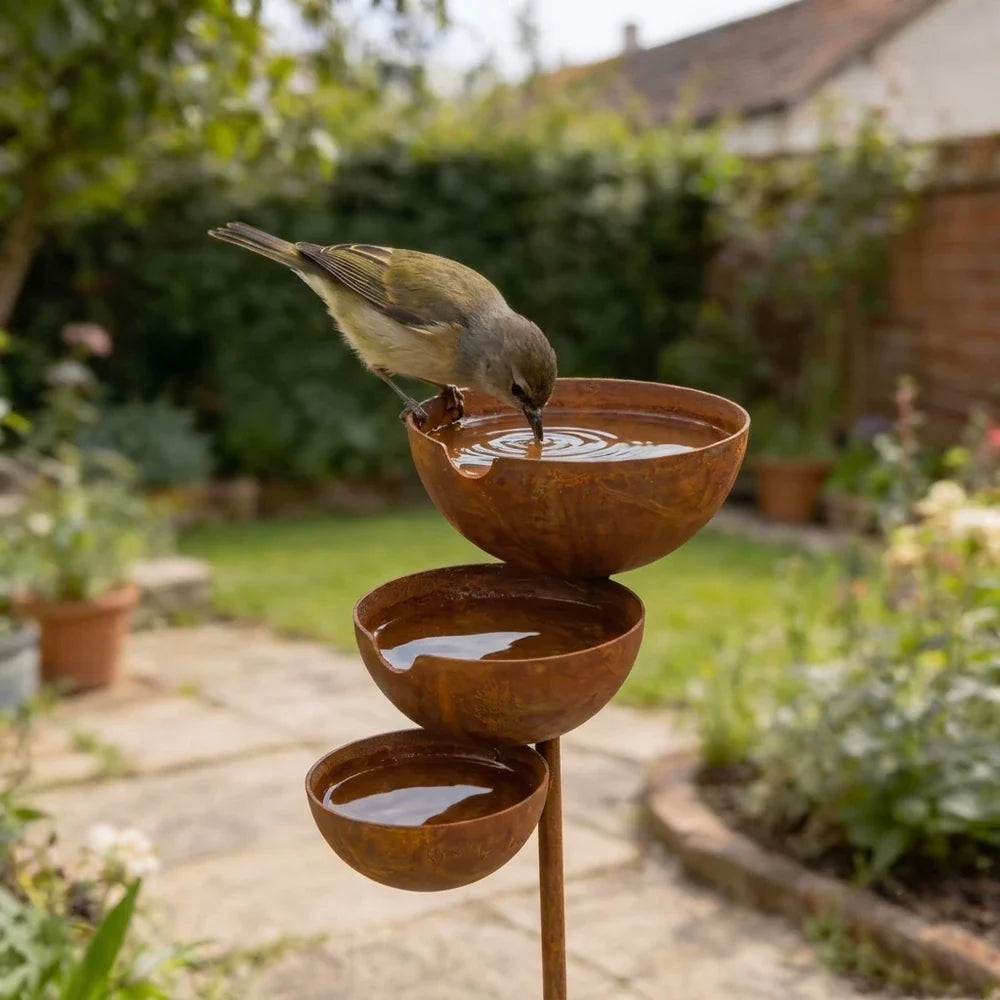 Garden Bird Bath | Three-Tier Corten Steel