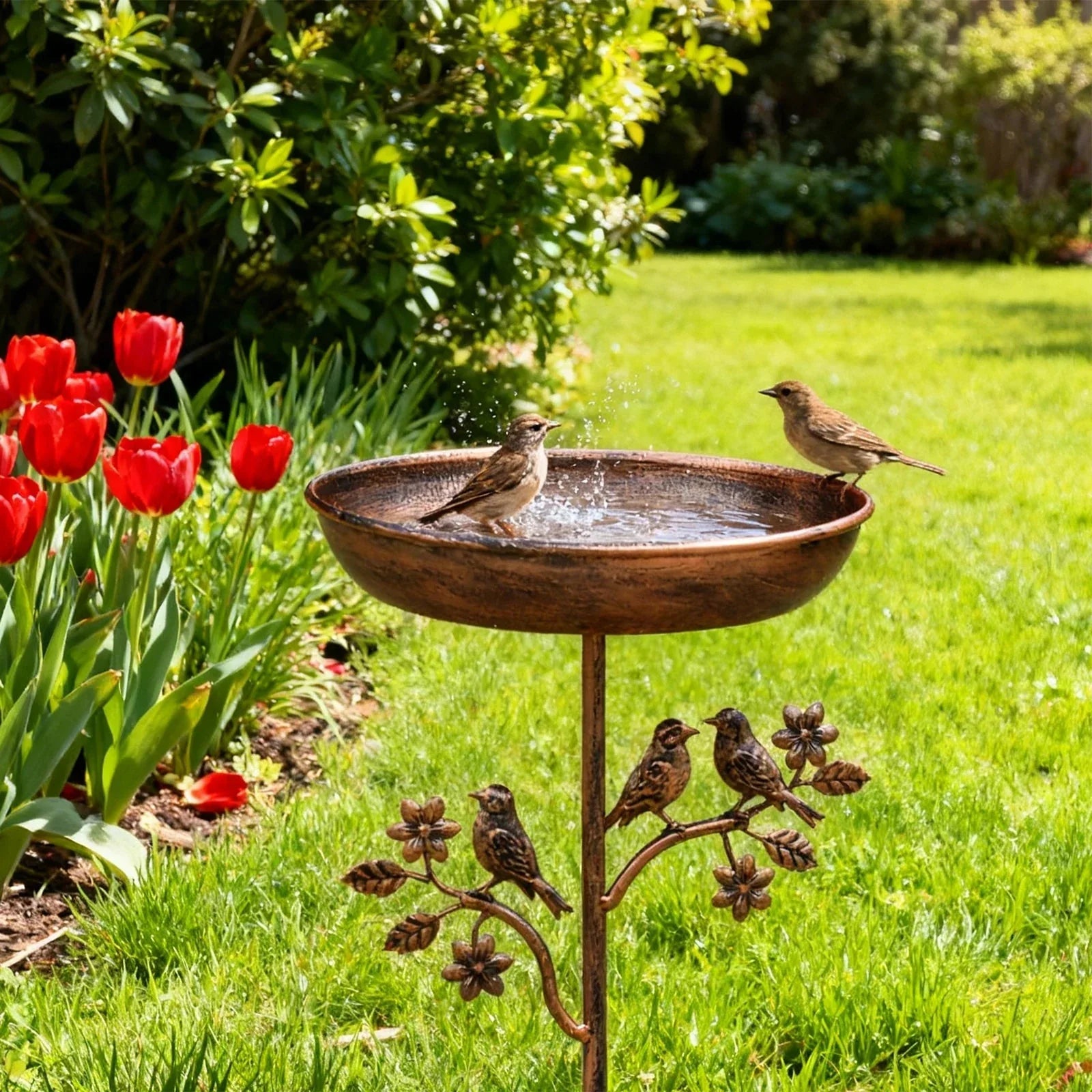 Garden Bird Bath | Decorative Metal Bowl | Ground Spike
