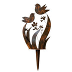 Garden Stake | Bird & Flower Silhouette | Weathered Iron Finish