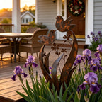 Garden Stake | Bird & Flower Silhouette | Weathered Iron Finish