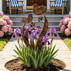 Garden Stake | Bird & Flower Silhouette | Weathered Iron Finish