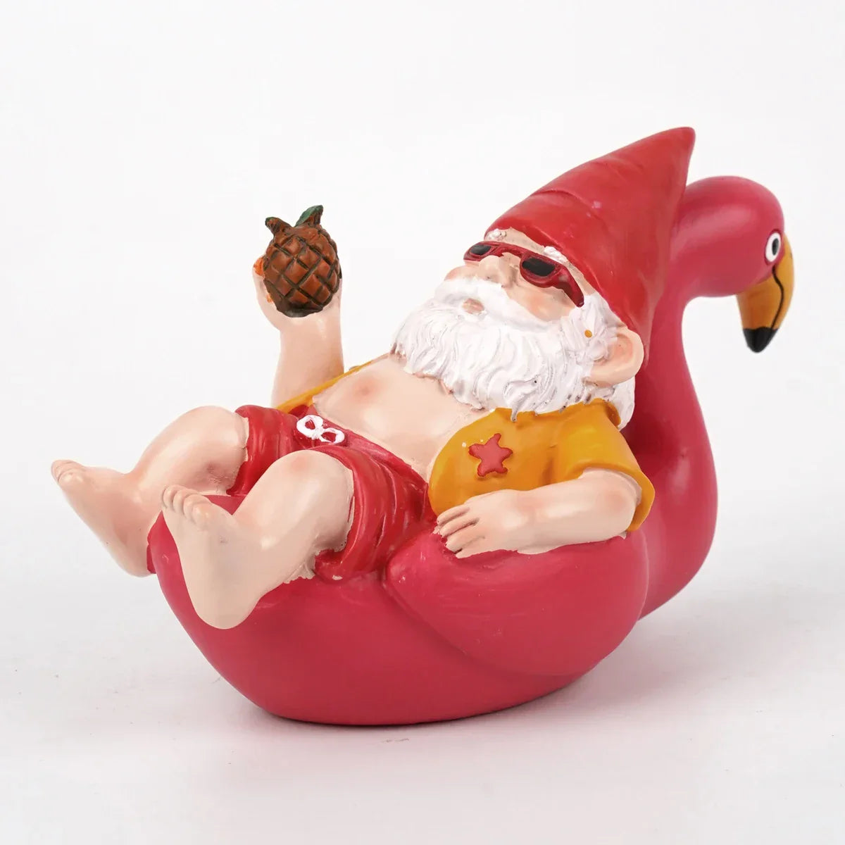 Garden Gnome Figurine | Tropical Flamingo & Pineapple | Weather-Resistant Resin