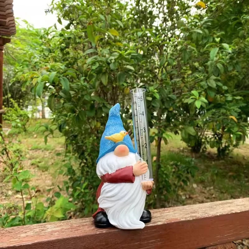 Garden Gnome Rain Gauge | Weather-Resistant Resin & Transparent Measuring Tube | 20 cm