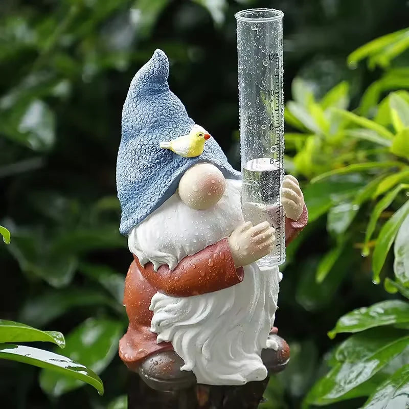 Garden Gnome Rain Gauge | Weather-Resistant Resin & Transparent Measuring Tube | 20 cm