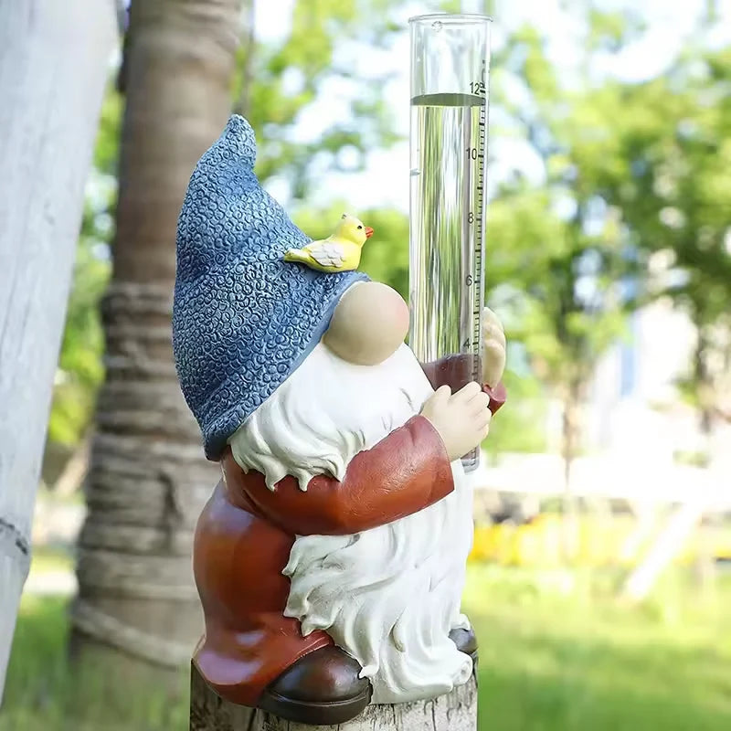 Garden Gnome Rain Gauge | Weather-Resistant Resin & Transparent Measuring Tube | 20 cm