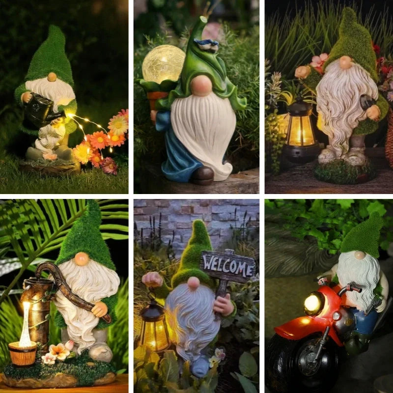 Garden Gnomes | Solar-Powered Warm LED Glow & Weatherproof | Set of 6