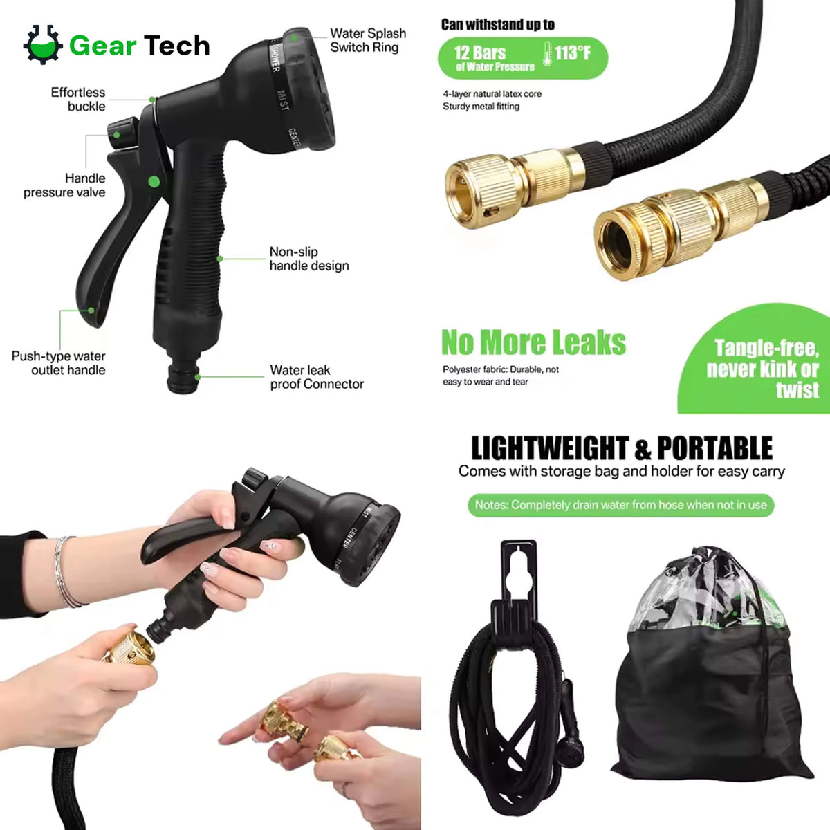 Garden Hose | Expands 3x, Anti-Kink & Leak-Proof | Lengths 22–90 m